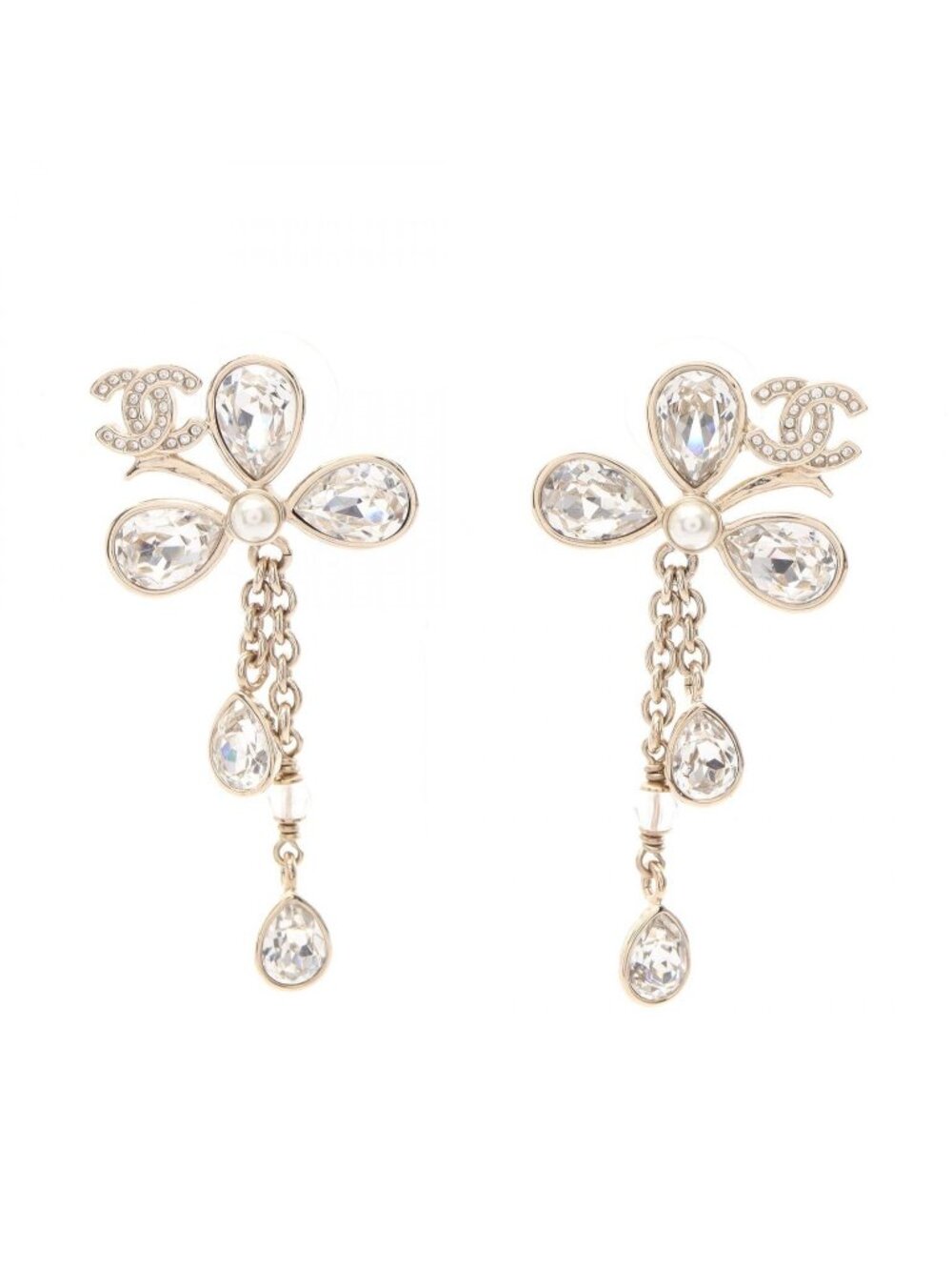 Chanel Earrings CC Logo Flower Drop Gold